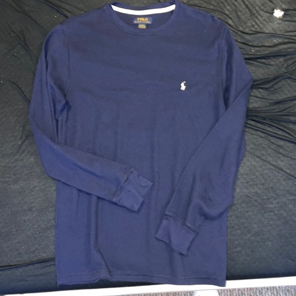 Polo long sleeve thermal shirt mens large navy blue and white - Picture 1 of 5